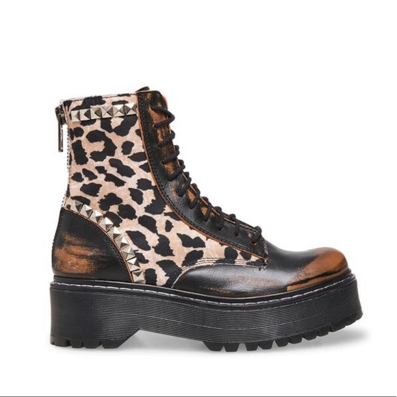 Steve Madden Shoes - Steve Madden Avenger Leopard Studded Platform Combat Boots Lugged Sole Size 8